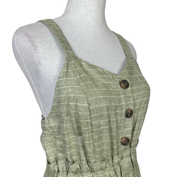 Romeo + Juliet Couture NWT Light Green Pinstripe Linen Blend Sleeveless Jumpsuit - Picture 6 of 13